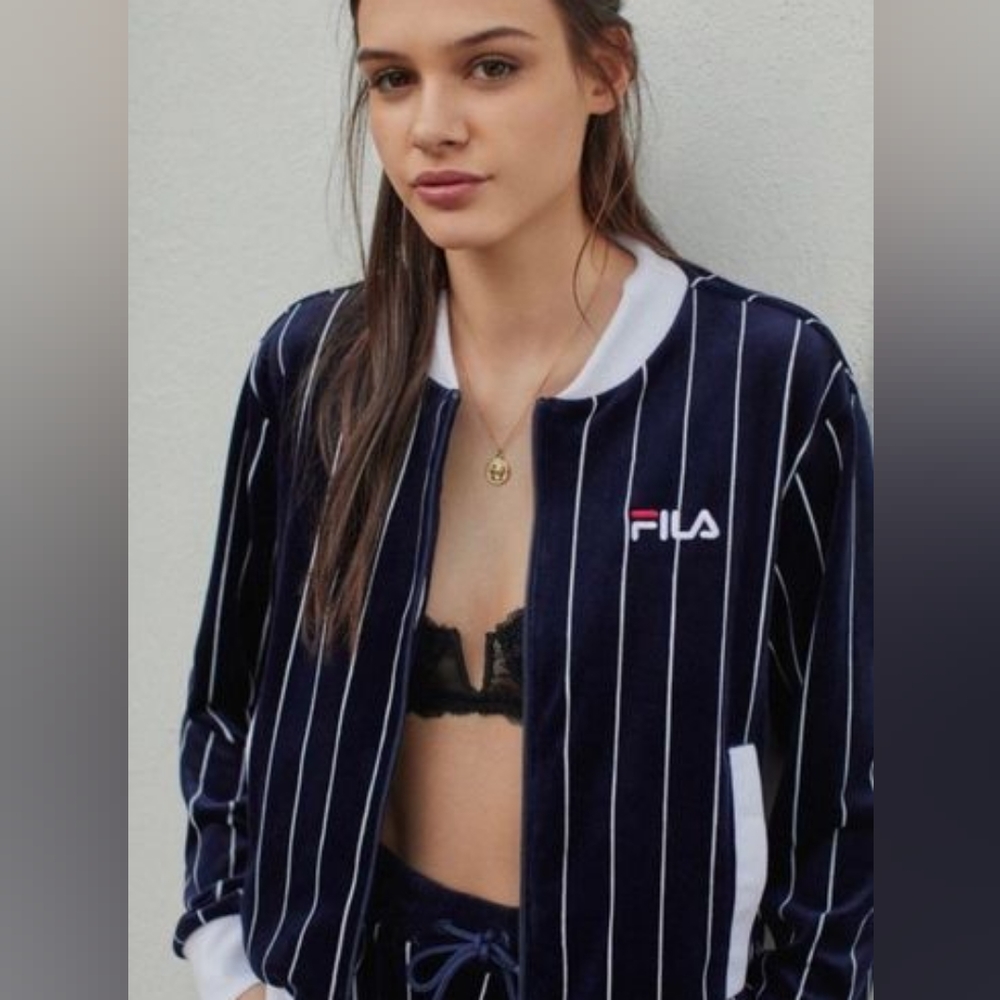 FILA Alaska Velour Pinstripe Bomber Jacket - Picture 6 of 7